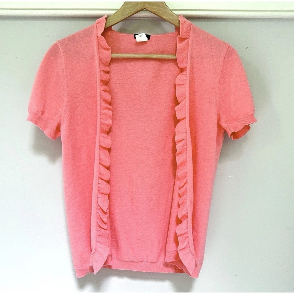 J.Crew Y2K Ruffle Trim Top Open Cardigan Shrug Cashmere Blend Short Sleeve Layer - Picture 2 of 14